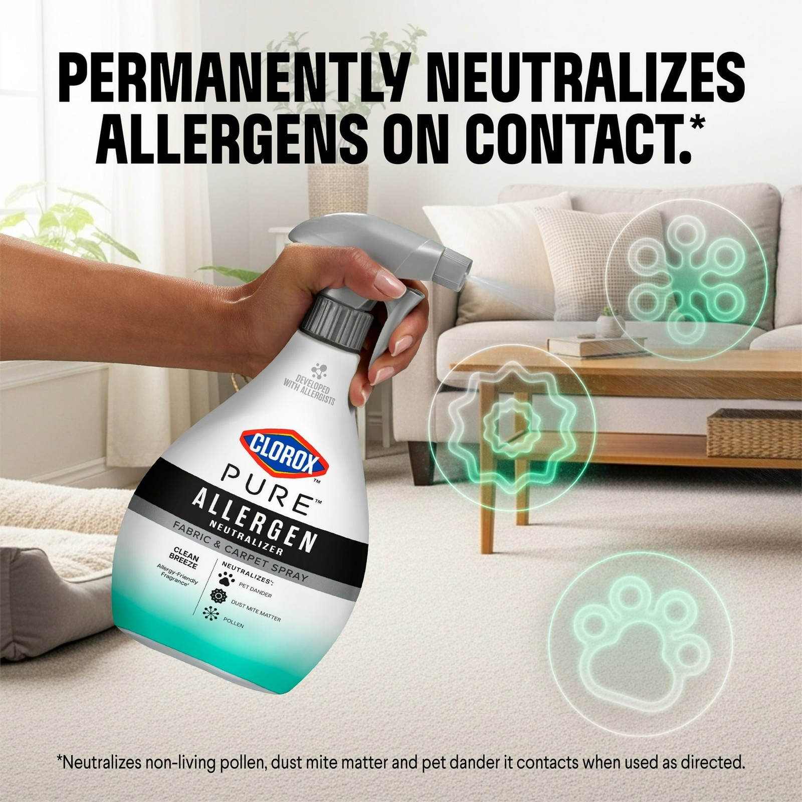 (2) PURE Allergen Neutralizer Fabric and Carpet Spray, Clean Breeze, 26 fl oz
