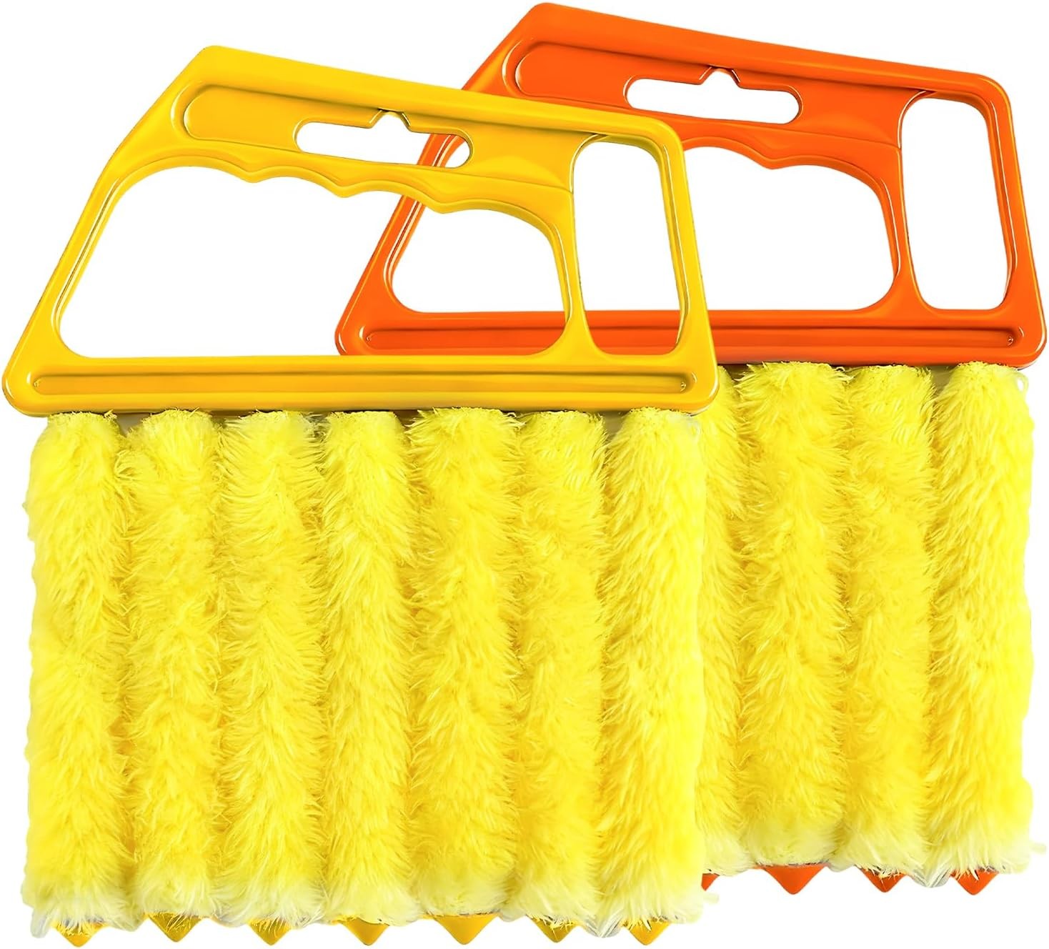 2 PCS Blind Cleaner Duster Tool, 7 Finger Handheld Duster Window (Orange+Yellow)