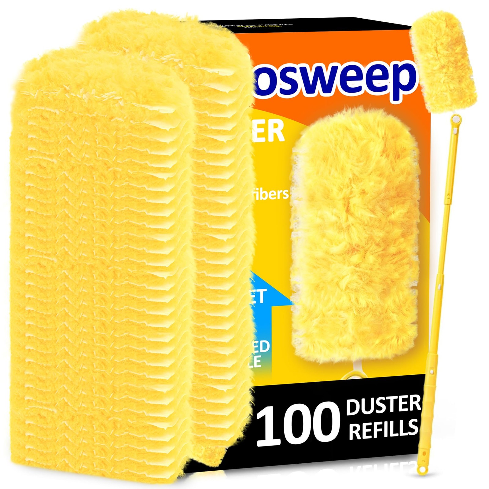 Duster Refills for Swiffer 100 Count with 1 Handle Heavy Duty 4XMicrofiber 360°