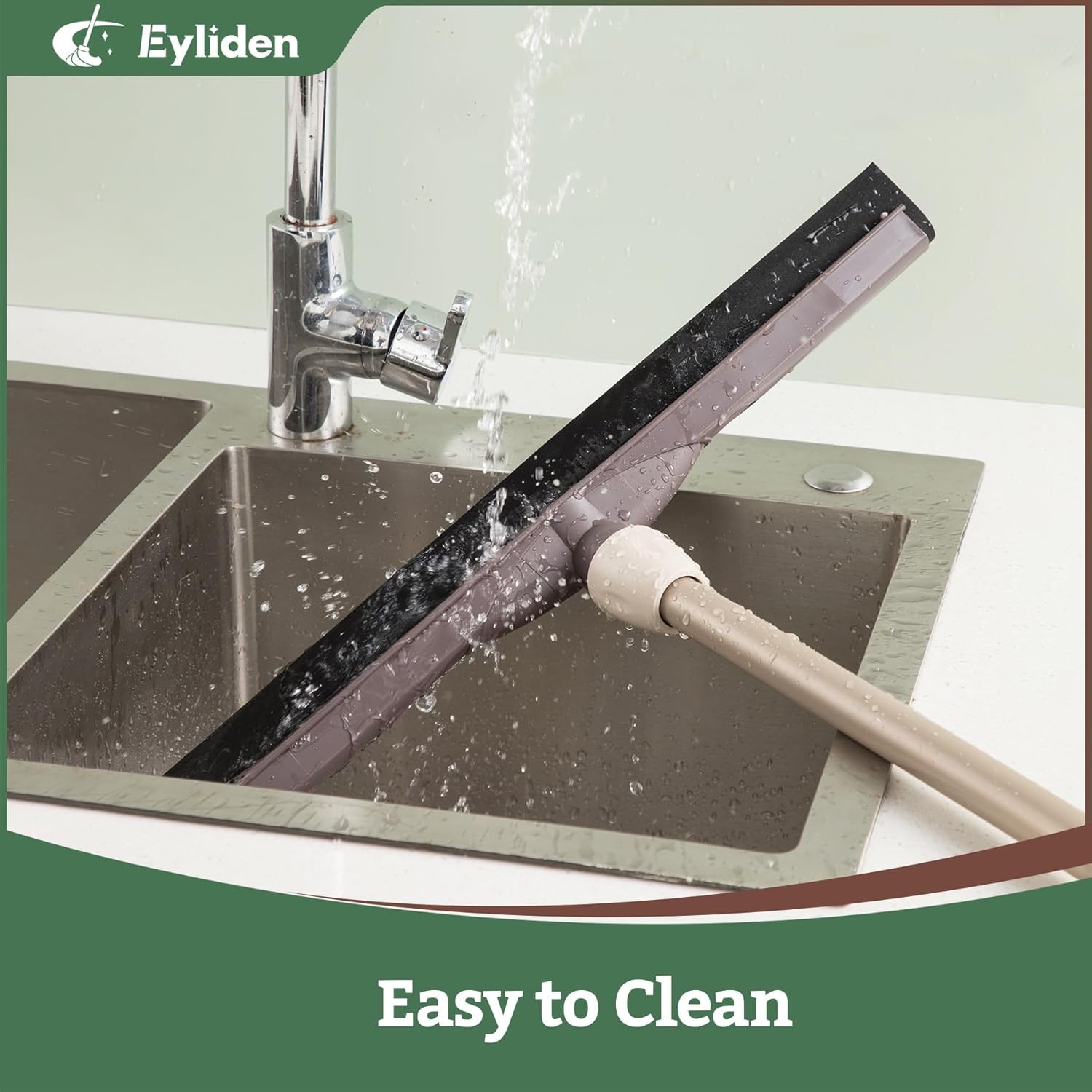 Floor Squeegee Water Removal 17″ EVA Dual-Layer Blade Dries Floors in One Pass
