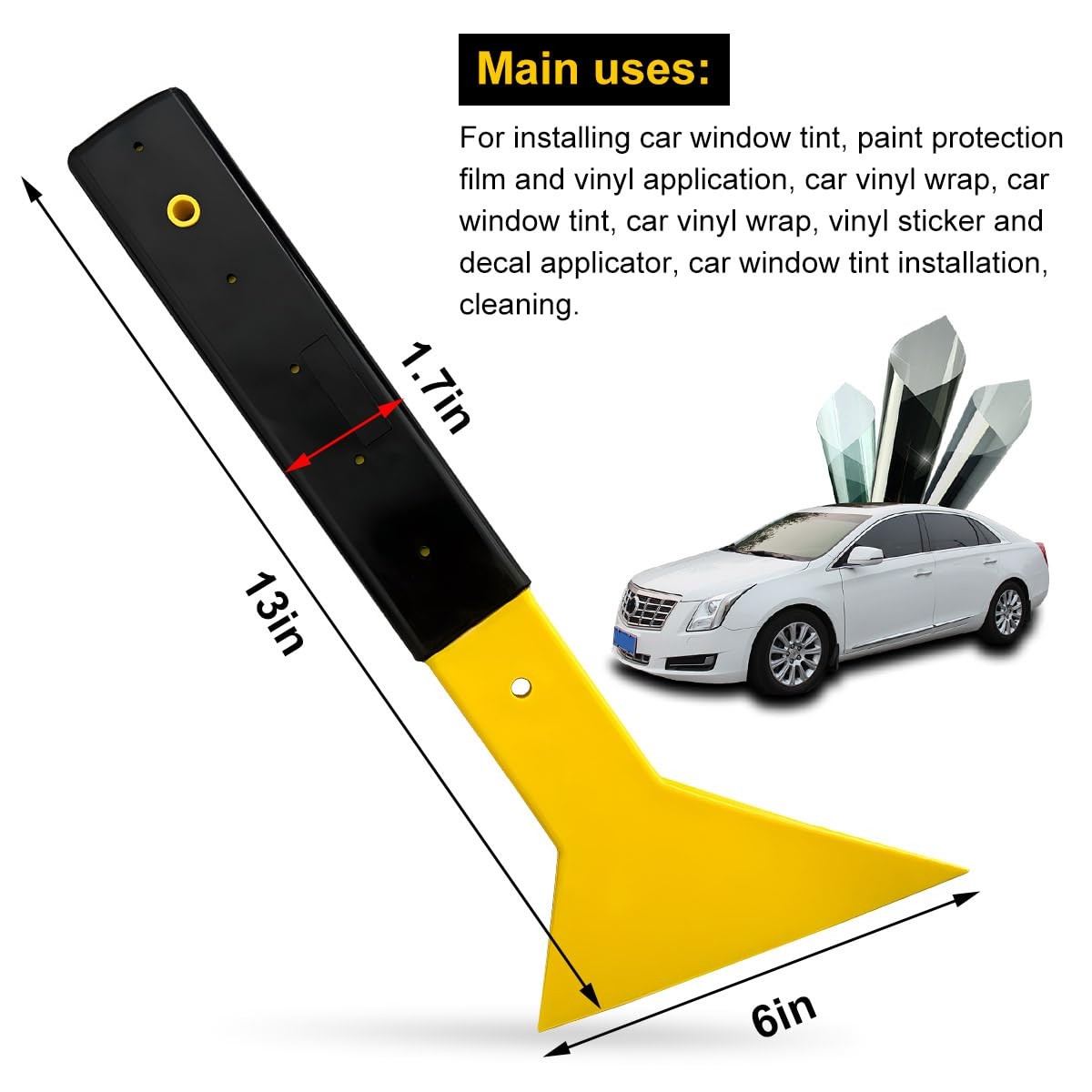 Window Tint Squeegee, Long Handle Triangle Scraper Vinyl Wrapping Tool Film I…