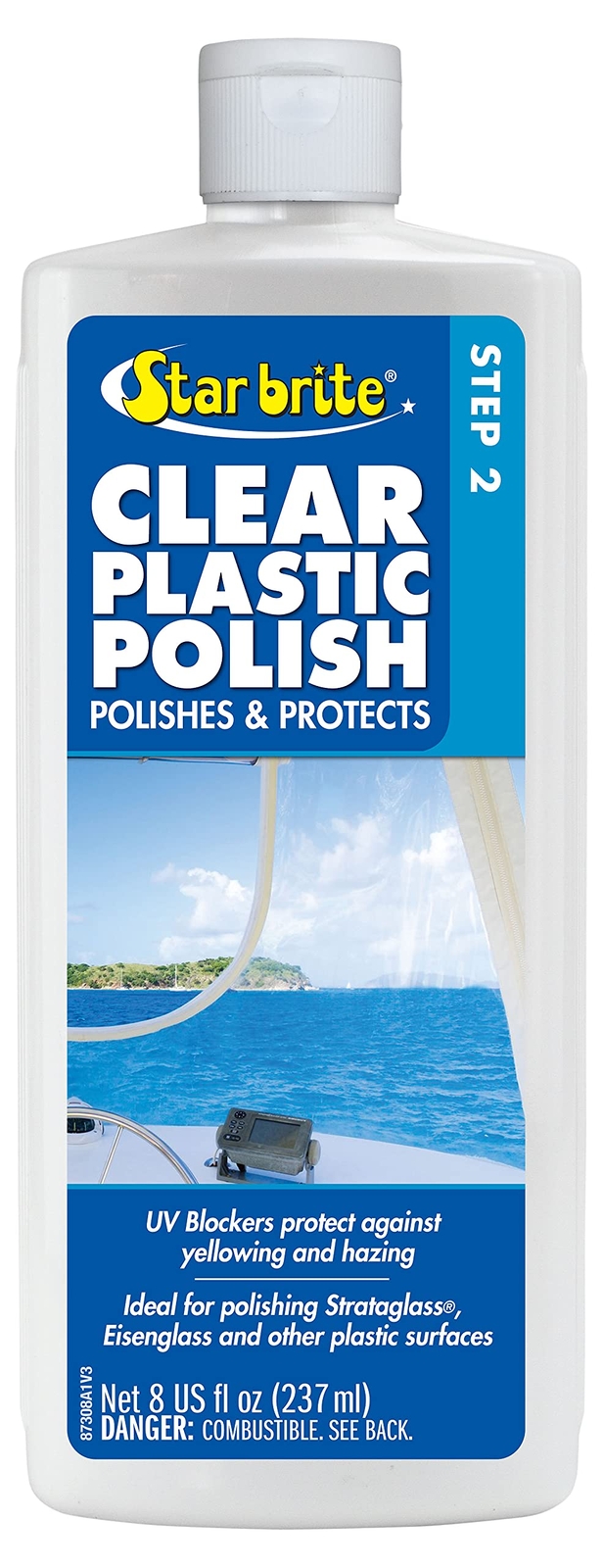 Star Brite Clear Plastic Polish 8 Ounce UV Protection for Acrylic Polycarbonate