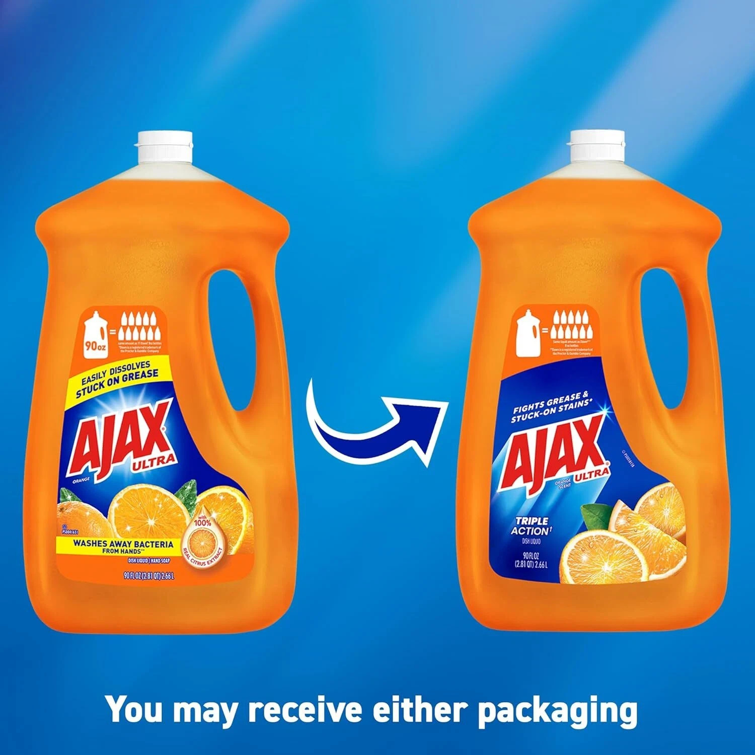 Ajax Ultra Triple Action, Dishwashing Liquid Dish Soap, Orange, 90 Fluid Ounce