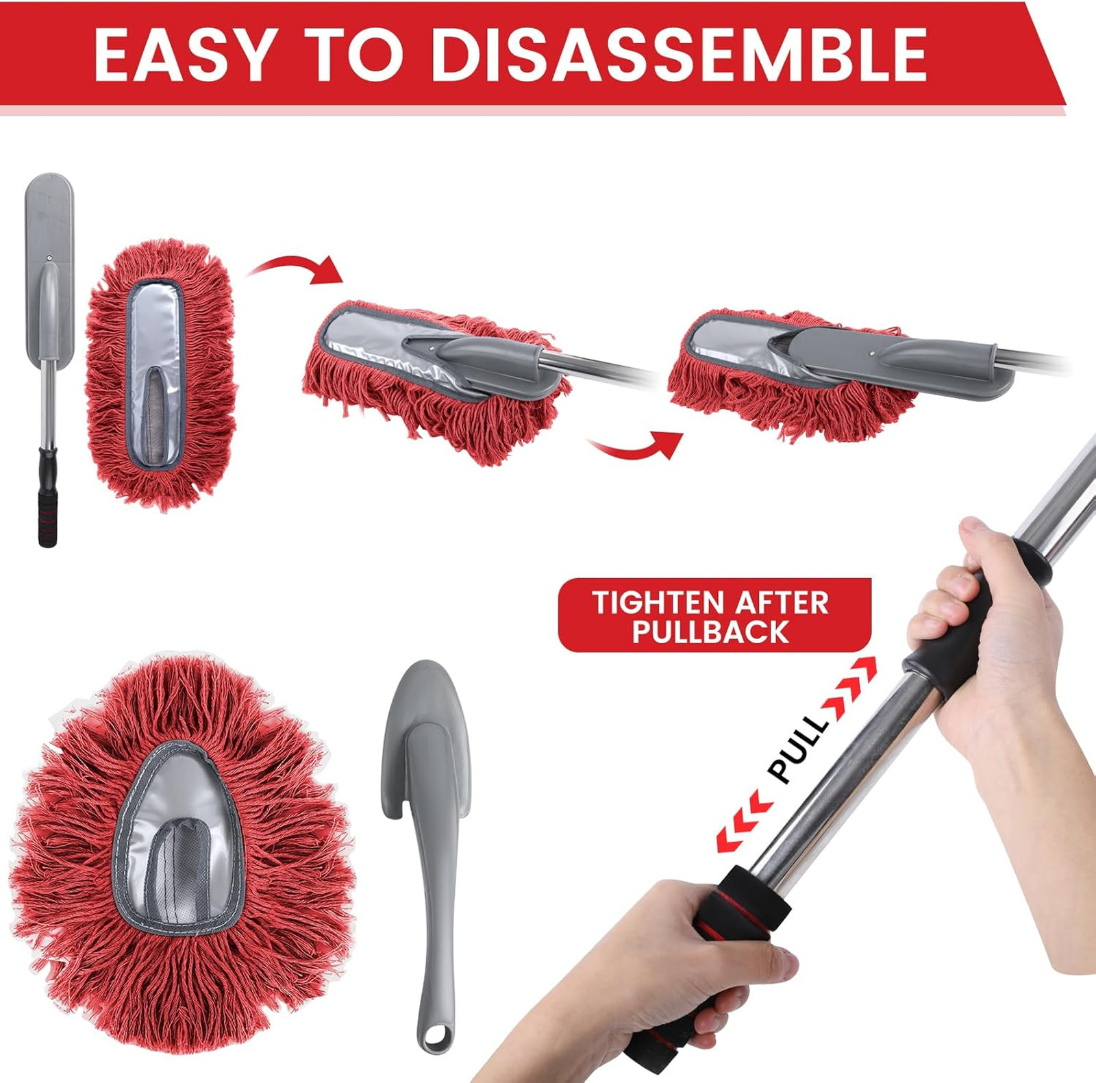 Large Car Duster Set, Extendable Handle, Scratch Free, Wax Cotton Hair, for Car