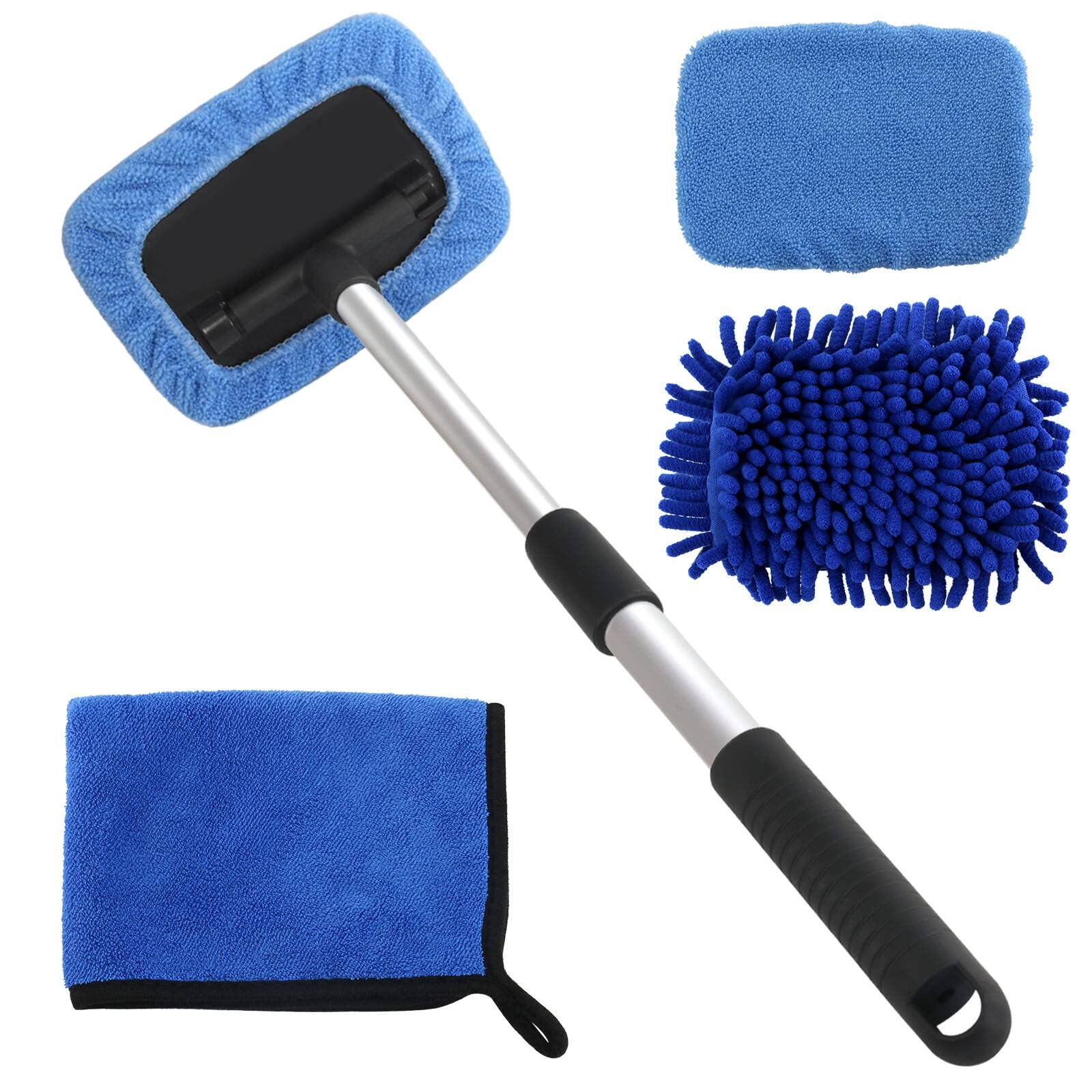 5PCS Windshield Cleaning Tool Kit 18in Microfiber Extendable Handle Glass Wiper