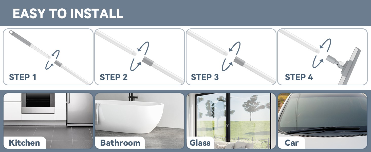 Floor Squeegee with 180° Rotating Head, Squeegee for Floor with 52” Long