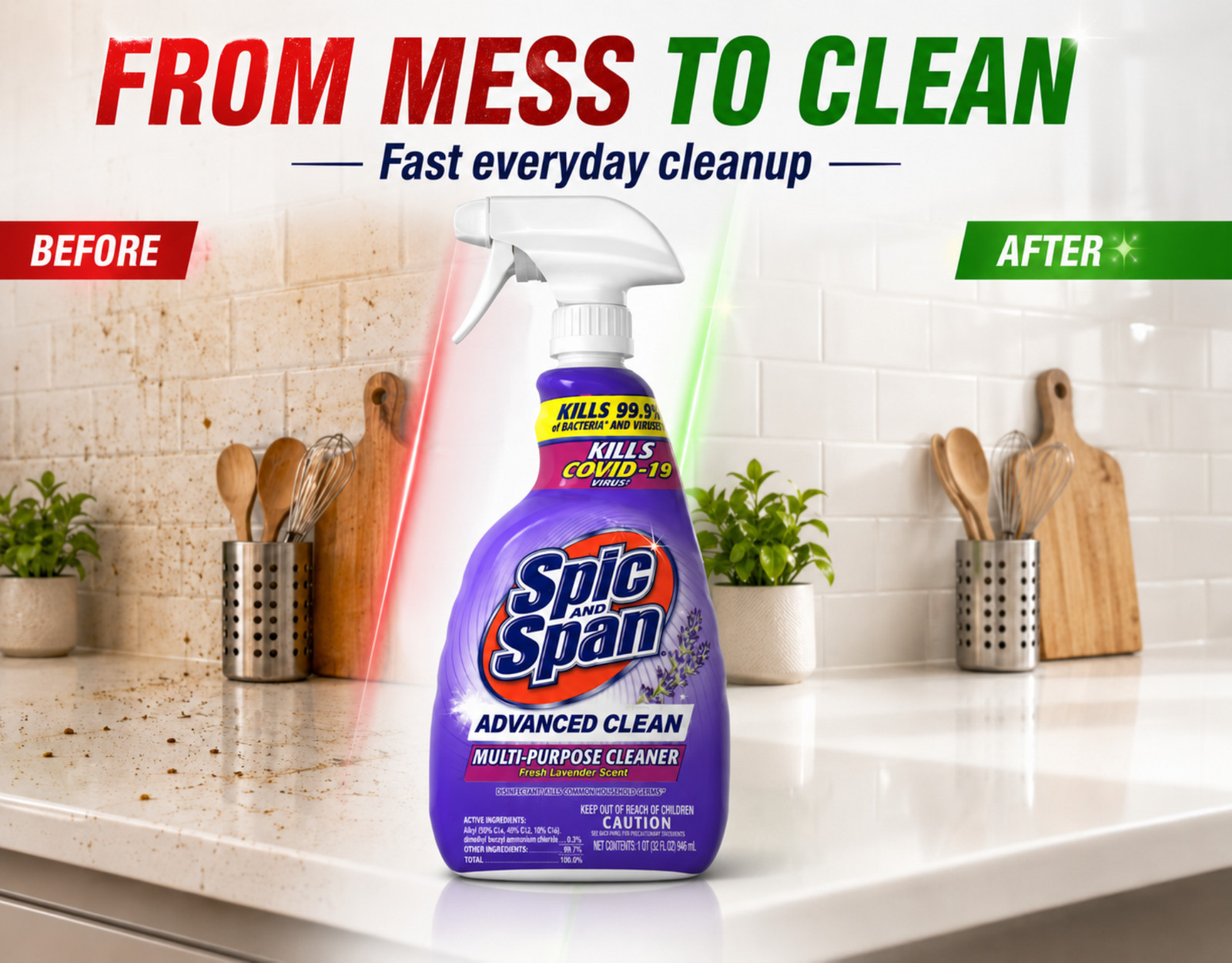 Spic & Span Advanced Clean Multi-Purpose Cleaner Spray Lavender 32 oz 3 Pack