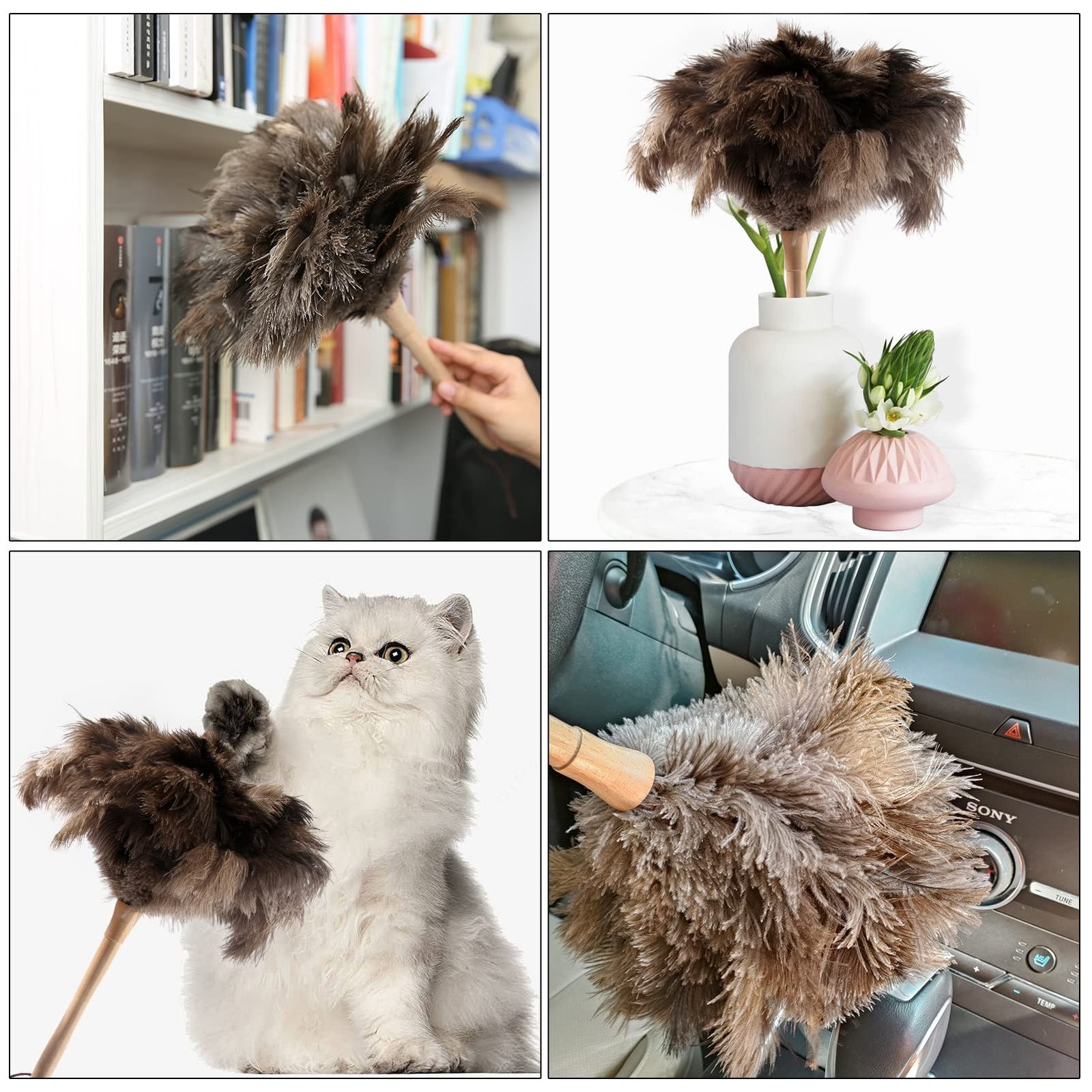 2PCS Ostrich Feather Duster 16 Inch Fluffy Natural with Wood Handle Reusable …