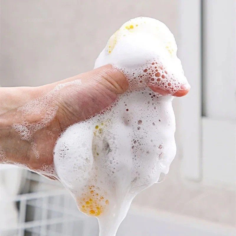 Double-Sided Scouring Pads Dish Pan Washing Sponge Kitchen Cleaning Tool Pink