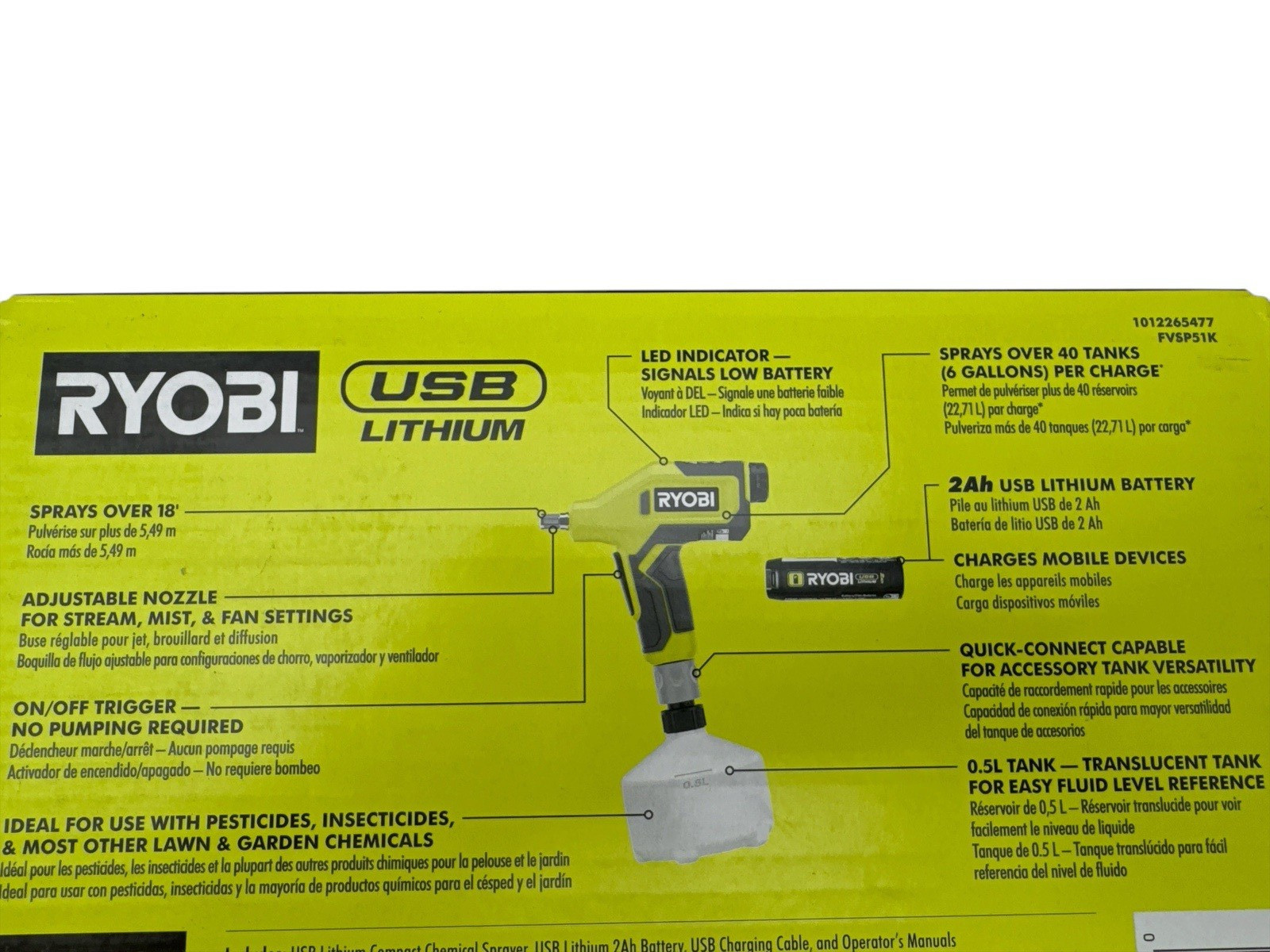 Ryobi USB Lithium Compact Sprayer w/2 Ah Battery + Charging Cable FVSP51K New