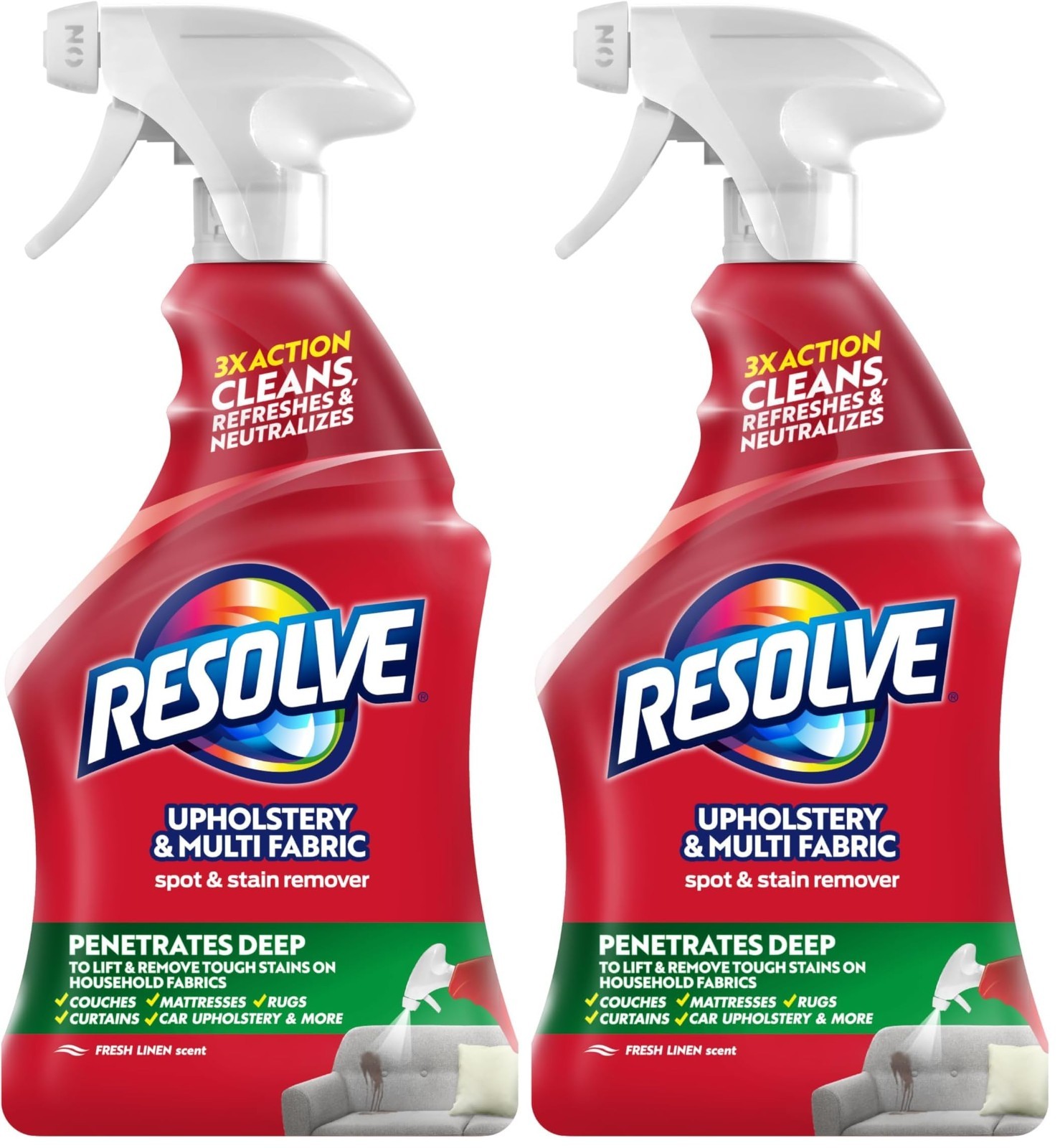 Multi-Fabric Carpet Cleaner & Upholstery Stain Remover Spray, 22 fl oz (2 Pack)