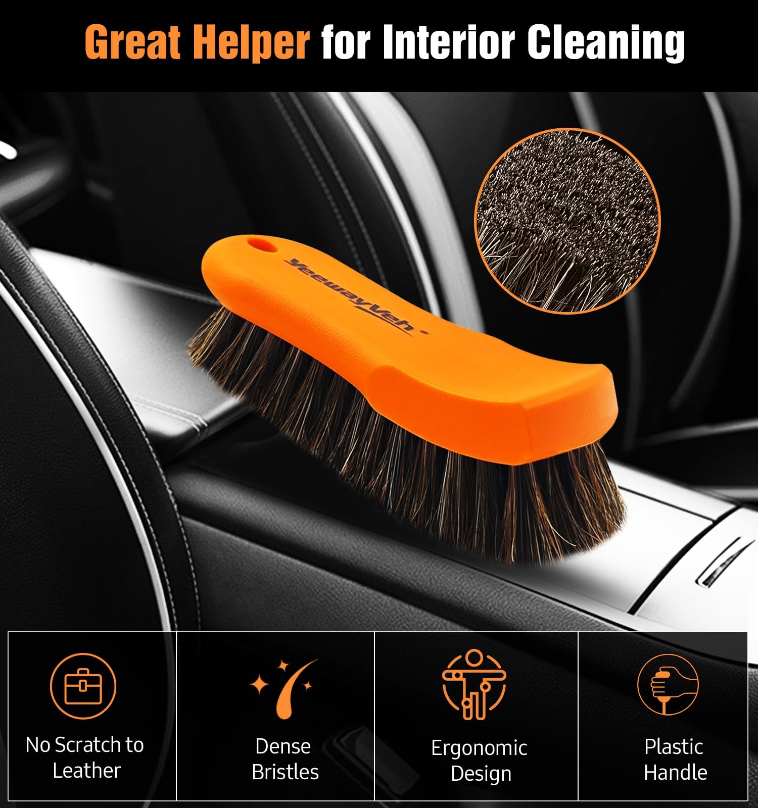 2PCS Leather Cleaning Brush, Horse Hair Brush for Car Leather Seat, Fabric, Shoe