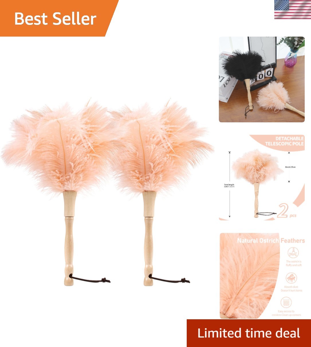 Natural Ostrich Feather Duster 12 Inch – Gentle Cleaning for Delicate Surfaces