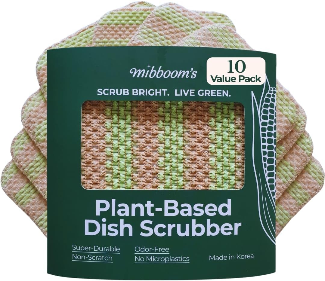 Plant-Based Dish Scrubber [10 Pack] – Non-Scratch Corn Scourer, Odor-Kitchen