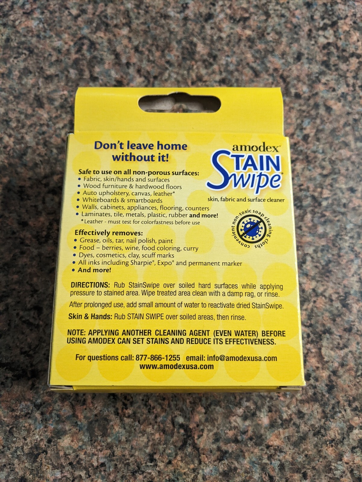 Amodex Stain Swipes – Skin, Fabric and Surface Cleaner – 10 Wipes – Sealed