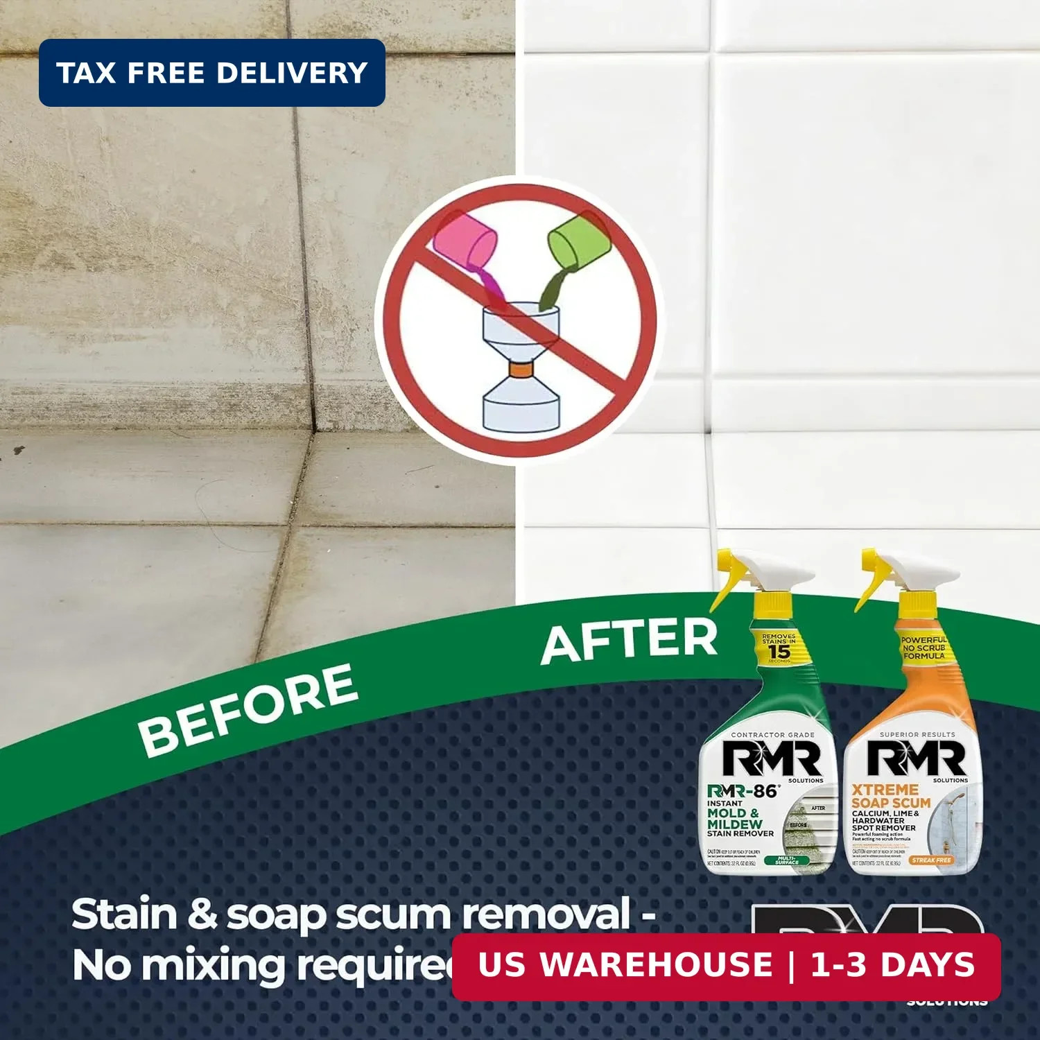 RMR Instant Mold & Mildew Stain Remover Spray + Xtreme Soap Scum Remover, No-Scr