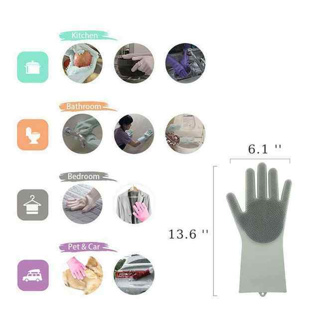 1 Pair Magic Dish Washing Gloves Silicone Scrubbing Glove Cleaning Scrubber Pink