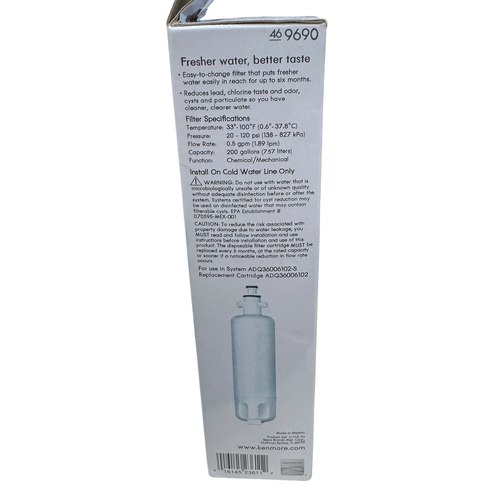 Kenmoreclear Premium Refrigerator Water Filter 46 9690 NSF Certified