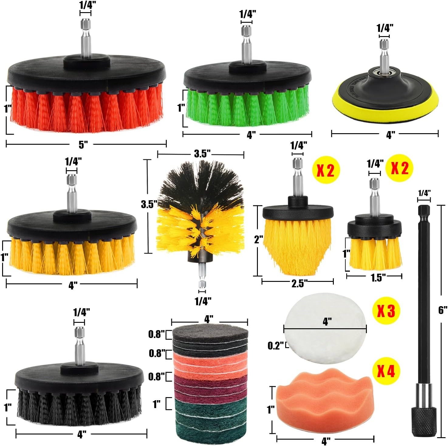 30Pcs Drill Brush Attachment Set,Drill Scrubber Brush Kit Include Scrub Pads, Sp