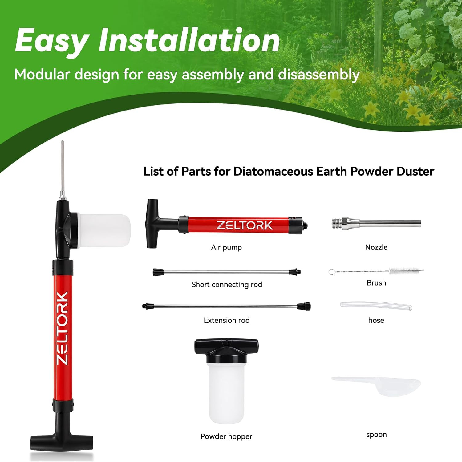 Diatomaceous Earth Powder Duster with Tube Cleaning Brush, Adjustable 4FT Rod, P