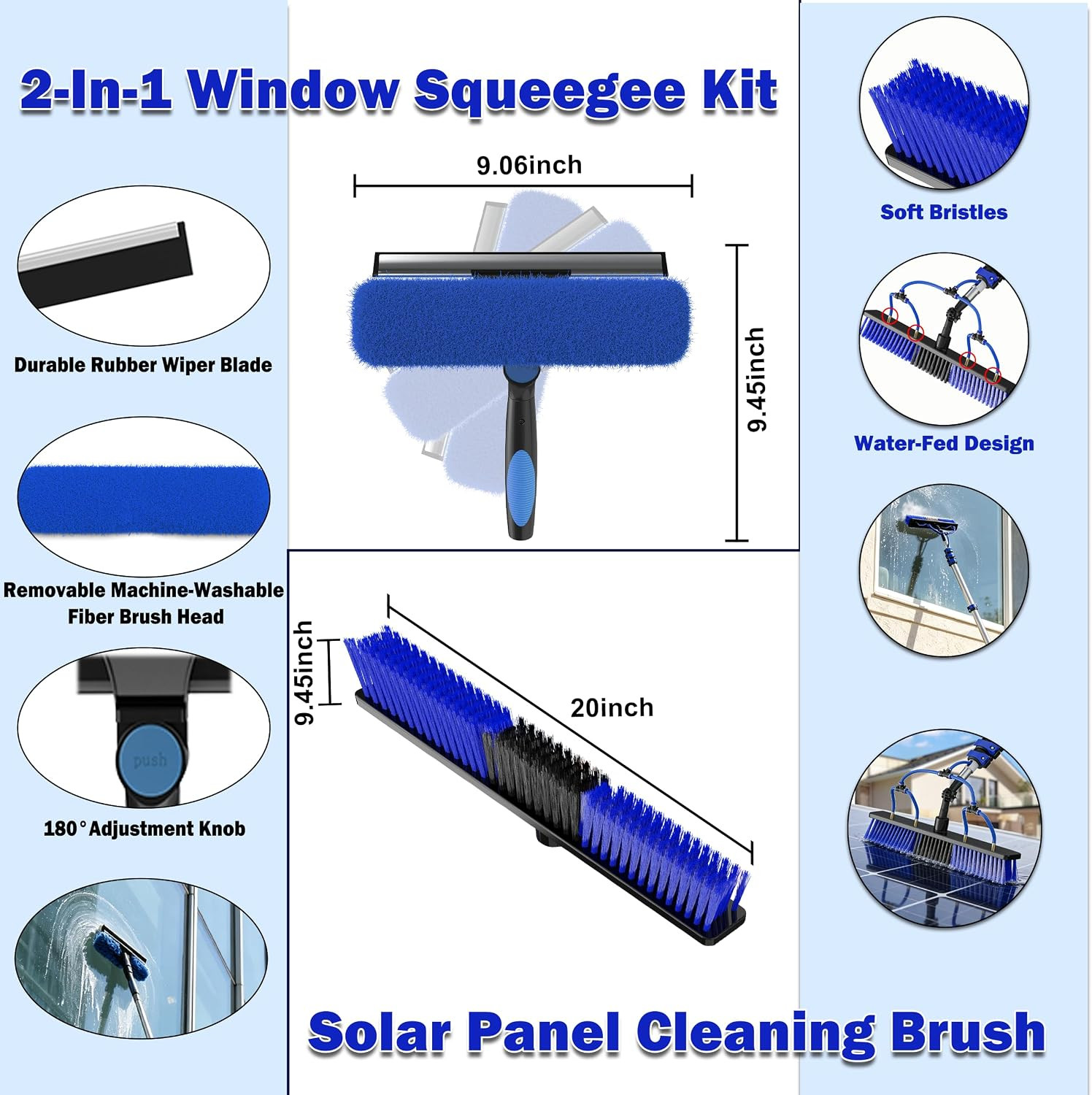 30FT Reach Solar Panel Cleaning Brush Kit with 5-24FT Telescoping Pole, 40FT Hos