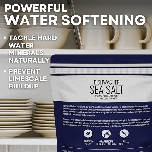 Natural Dishwasher Salt – Food Grade Coarse Sea Salt, Water Softener, 5 lb Bag