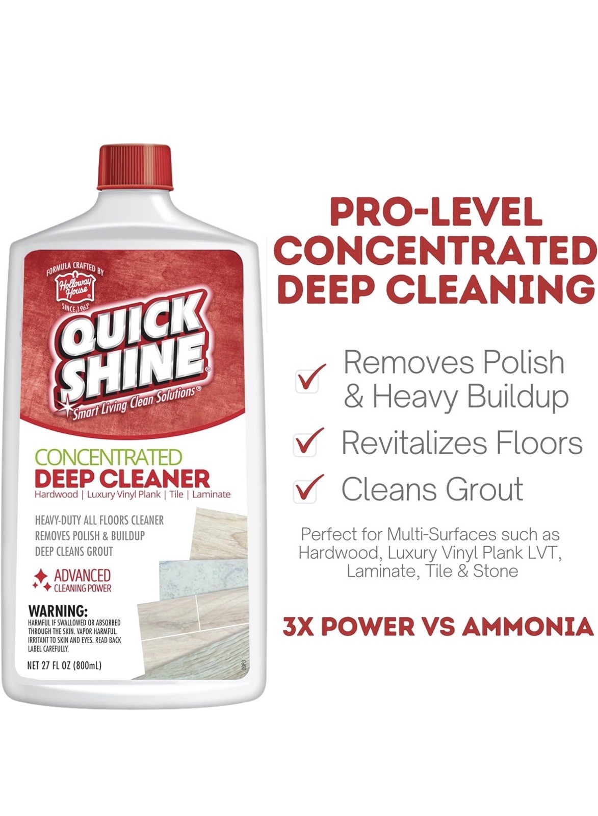 New Quick Shine Multi Surface Deep Floor Cleaner and Remover 27 Oz | Removes Wax