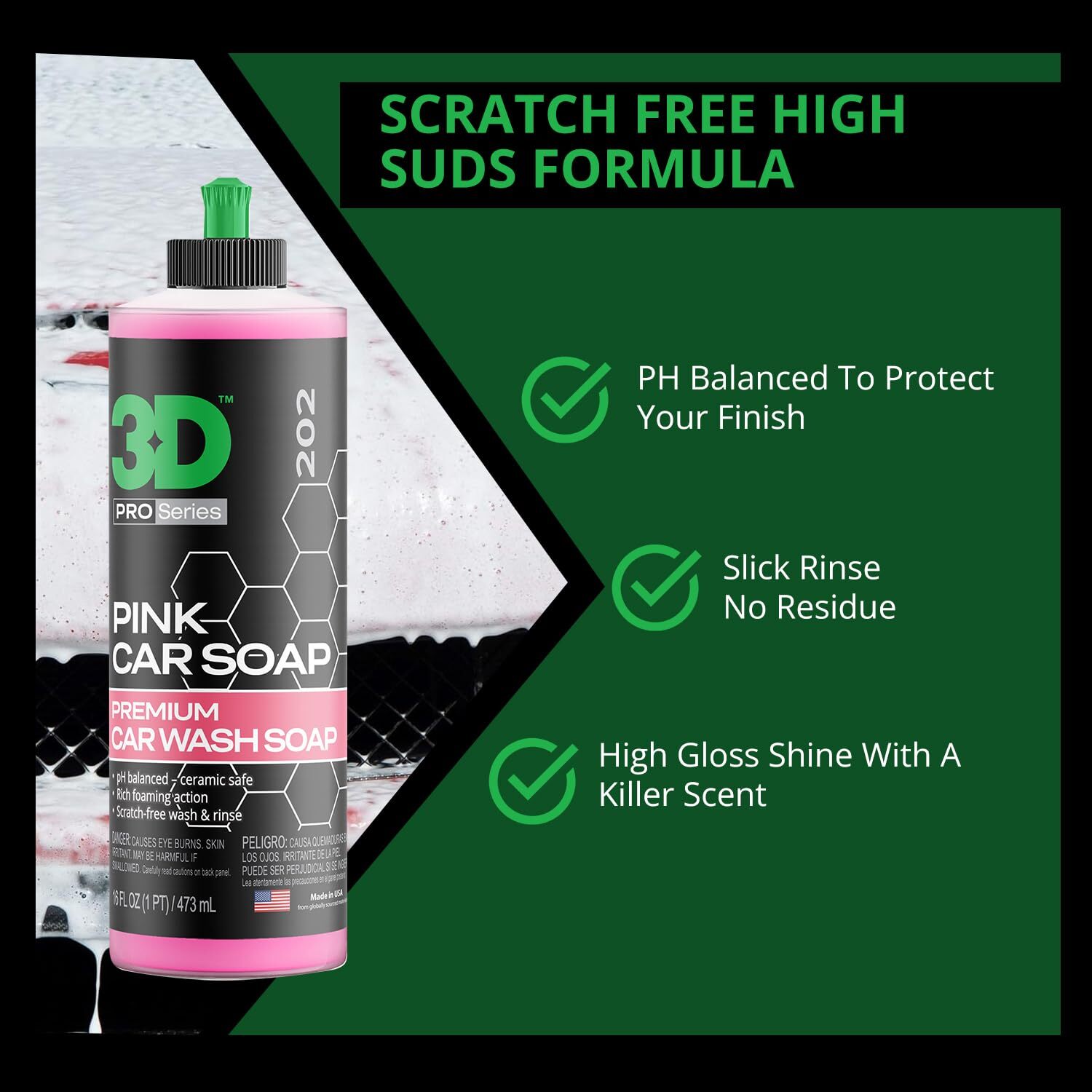 3D Pink Car Soap – 16 oz |pH Neutral Car Wash Soap with High Suds & Cherry S…