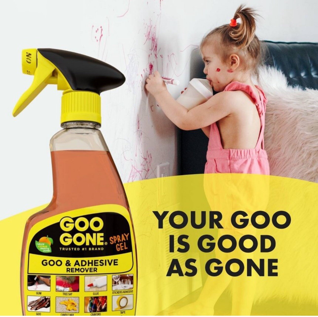 GOO GONE Original ADHESIVE Glue Gum Remover – Fresh Citrus & Surface Safe 12Oz