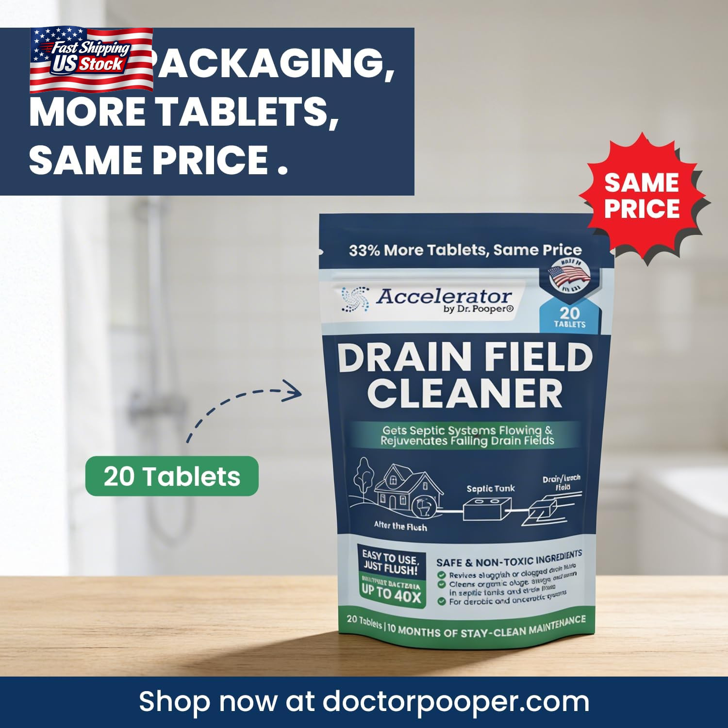 Accelerator by Dr. Pooper Drain Field Cleaner Tablets (20 Count) – Septic Tank T