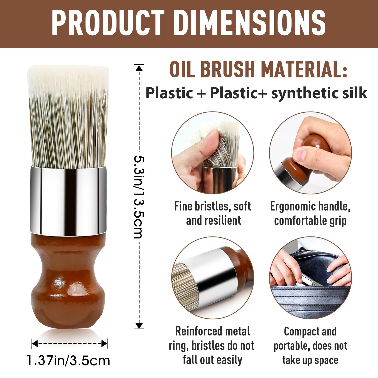 Horse Hair Brush for Leather and Furniture Salve – Durable Wax Brushing Brown