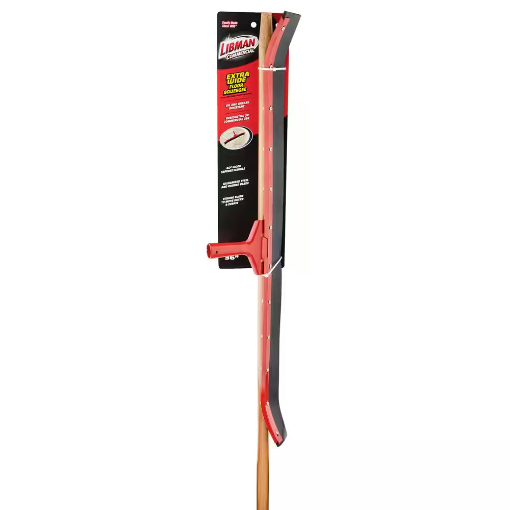 36 In. Curved Rubber Floor Squeegee with 60 In. Wood Handle
