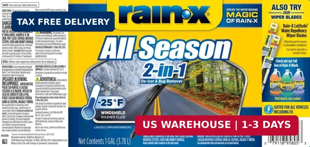 Rain-X All Season -25°F 2-in-1 De-Icer & Bug Remover Windshield Washer Fluid – 1