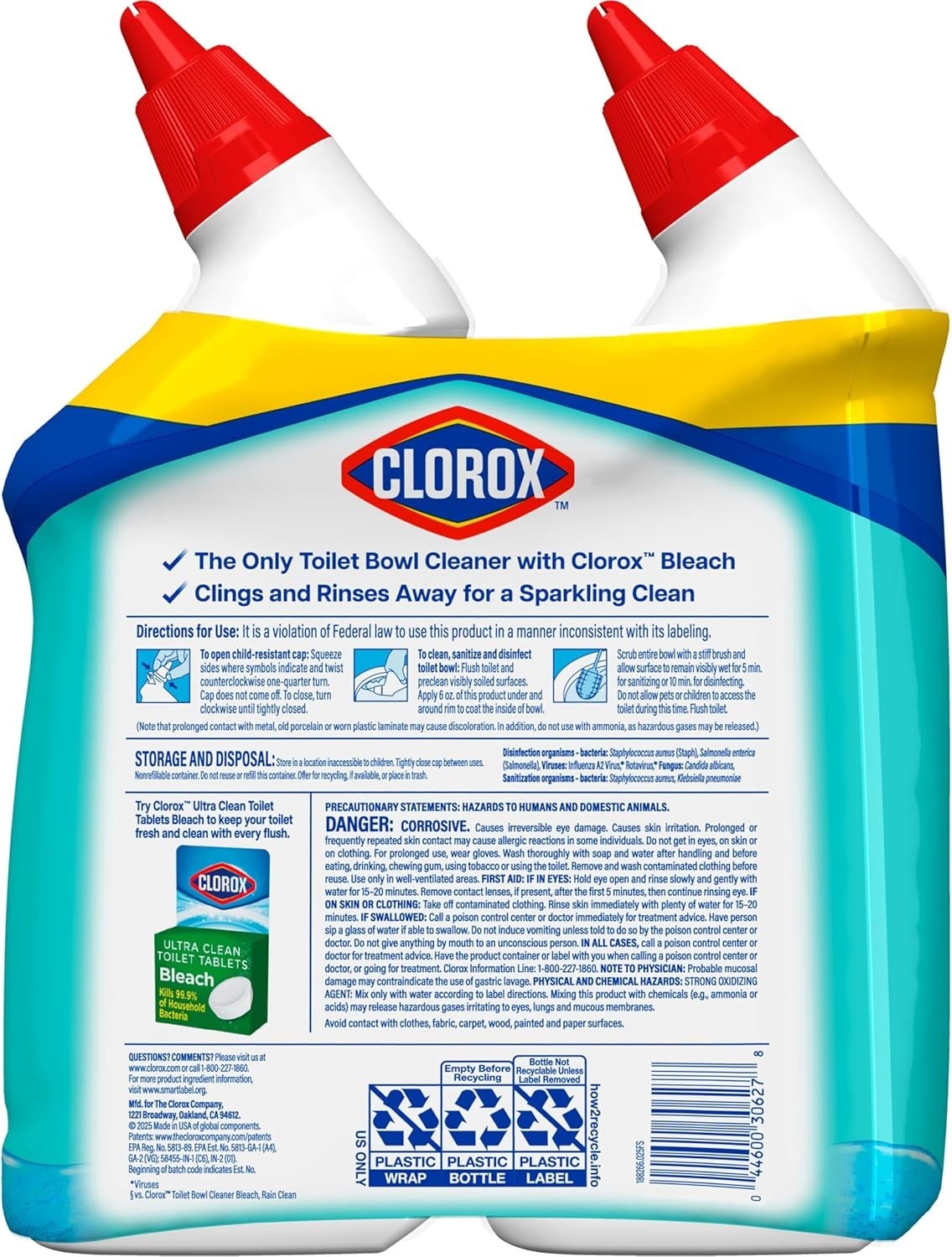 Toilet Bowl Cleaner Clinging Bleach Gel, Kills 99.9% of Bacteria and Viruses, Oc