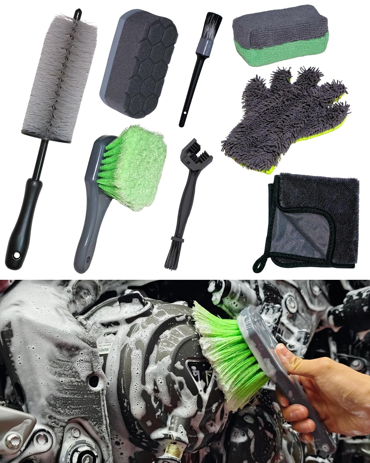 Motorcycle Cleaning Kit Professional Detailing Tools Brushes