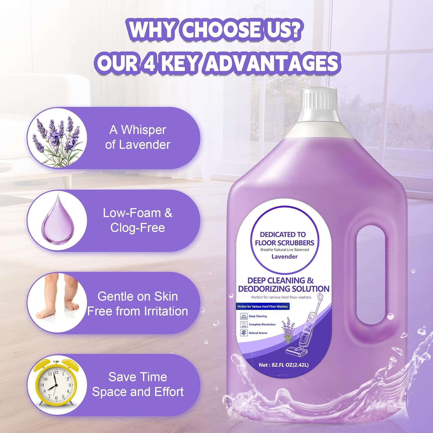 Floor Cleaning Solution Compatible with Tineco – 82 FL OZ Lavender Floor Clea…