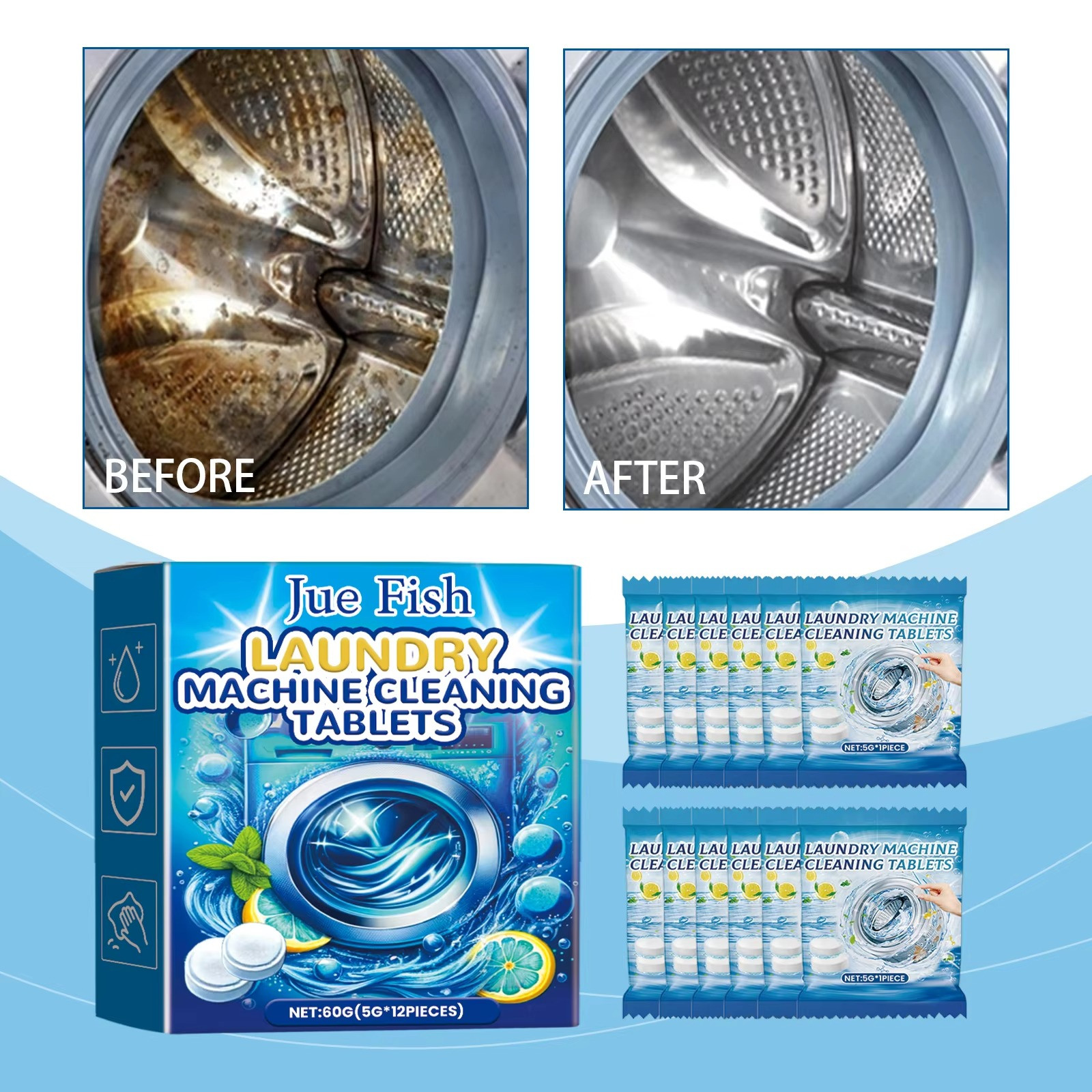 12 Pcs Washing Machine Cleaner Washer Deep Solid Cleaning Effervescent Tablets