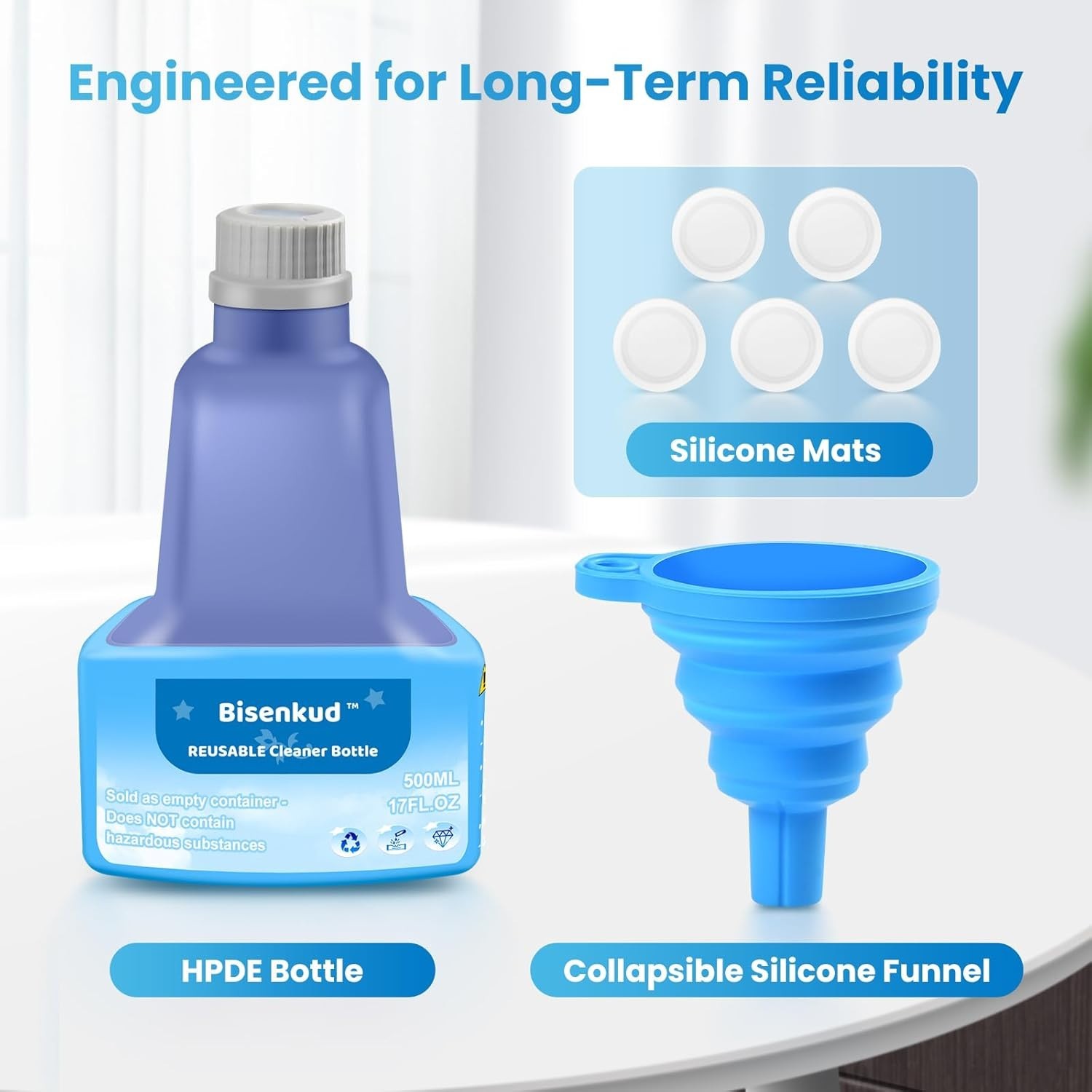 Refillable 17 FL OZ HDPE Cleaning Bottle for Swiffer WetJet – No Spill Design