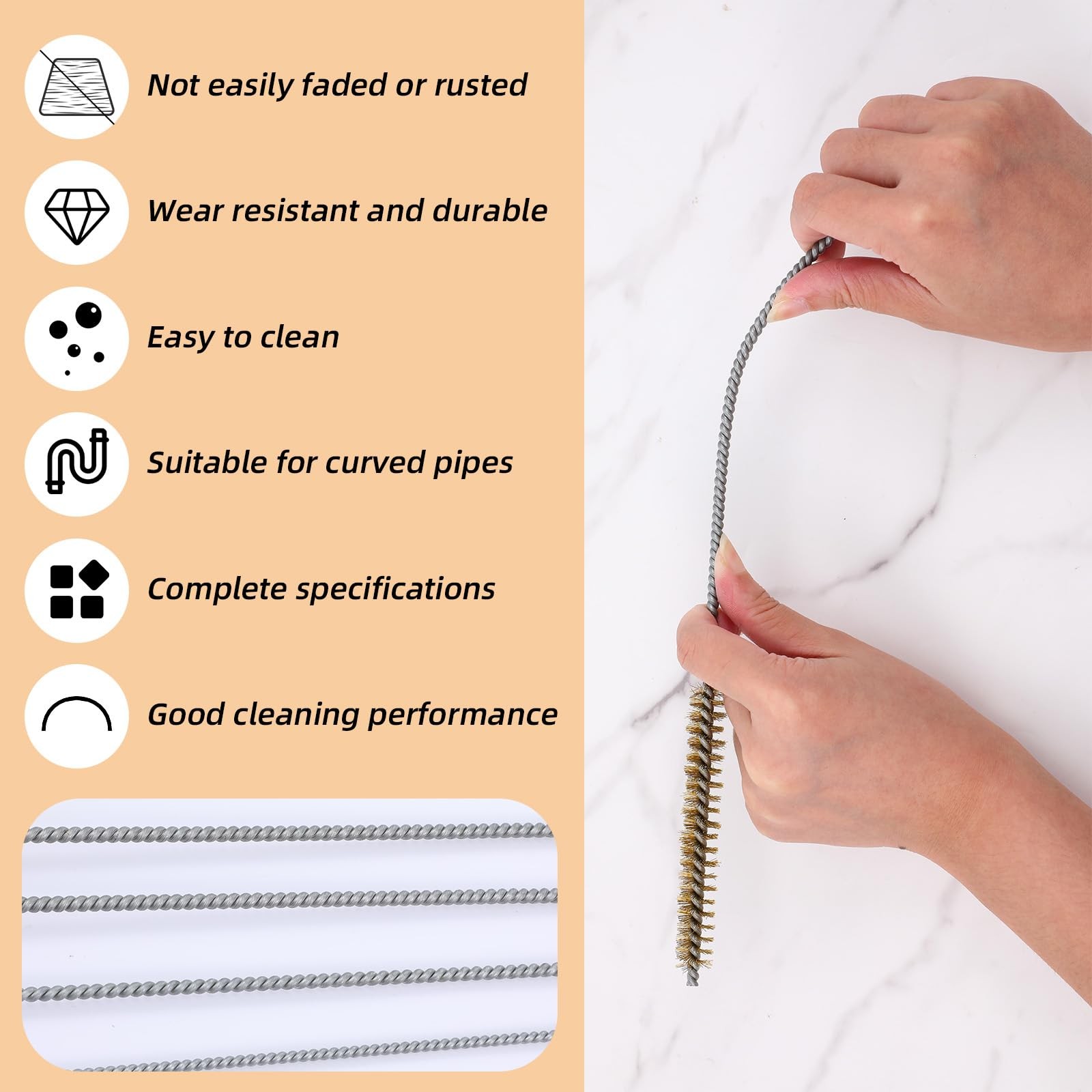 5Pcs Brass Wire Tube Brush Kit 11.81Inch Long Pipe Cleaners 6mm/8mm/12mm/15mm…