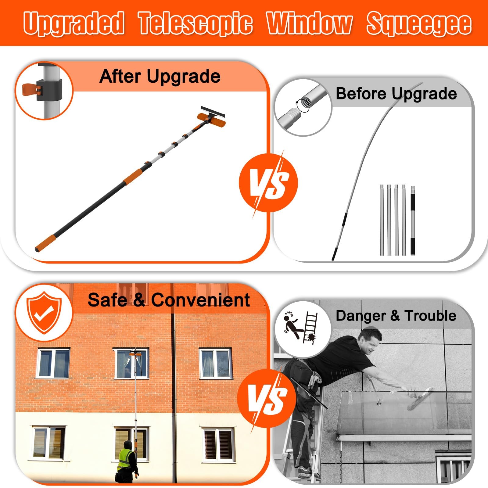 25FT Reach Window Squeegee Kit with Extension Pole, 2-in-1 Professional Washe…