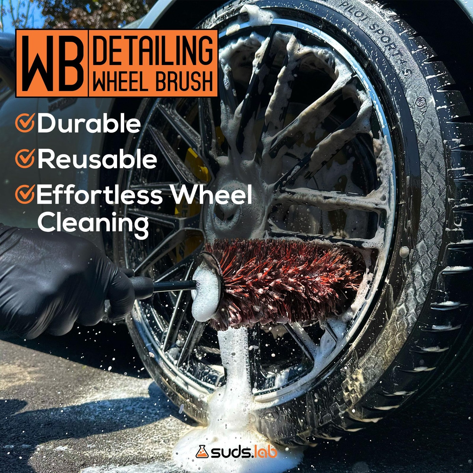 Premium Detailing Wheel Brush – 17.7 Scratch-Free Rim, Tire Wheel Cleaner