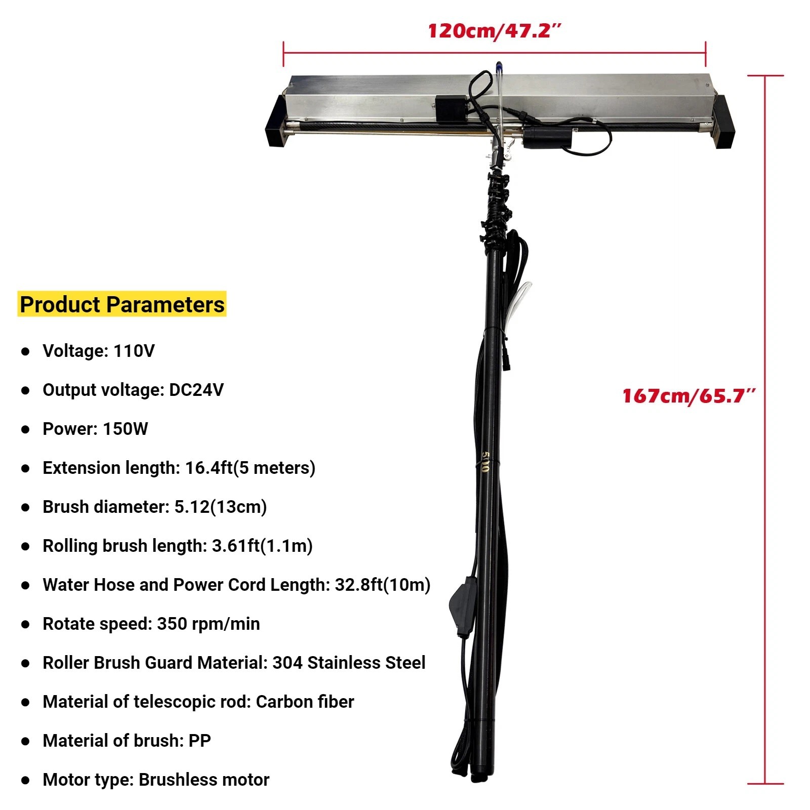 110V Electric Automatic Solar Panel Cleaning Roller Brush Outdoor Window Cleaner