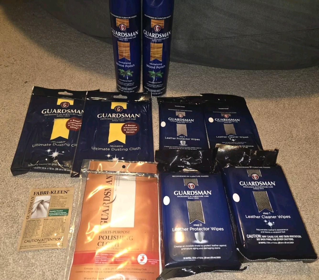 Lot of Guardsman Furniture Care Kit Fabric Leather Wood Wipes Cloth Dusting