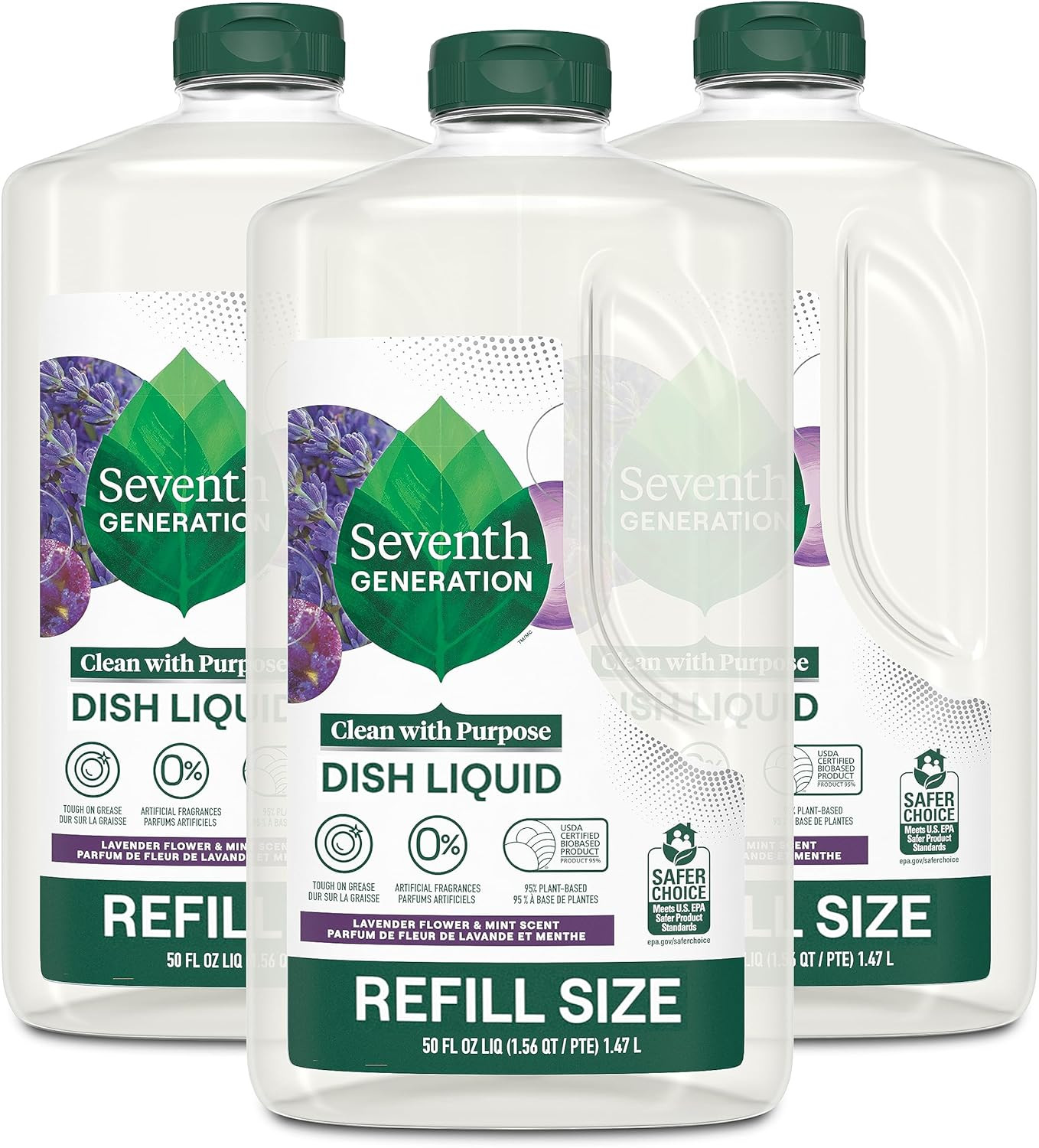Seventh Generation Dish Soap Refill Lavender Floral Mint 50 oz 3-Pack New