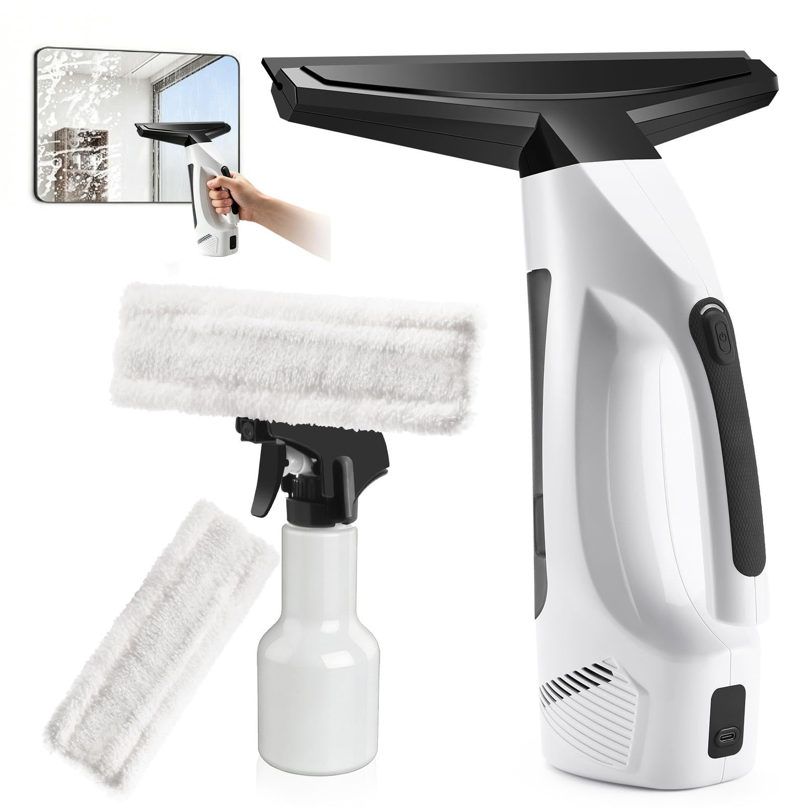 Window Vacuum Squeegee Cordless, 3-in-1 Electric Window Cleaner Tool with 220…