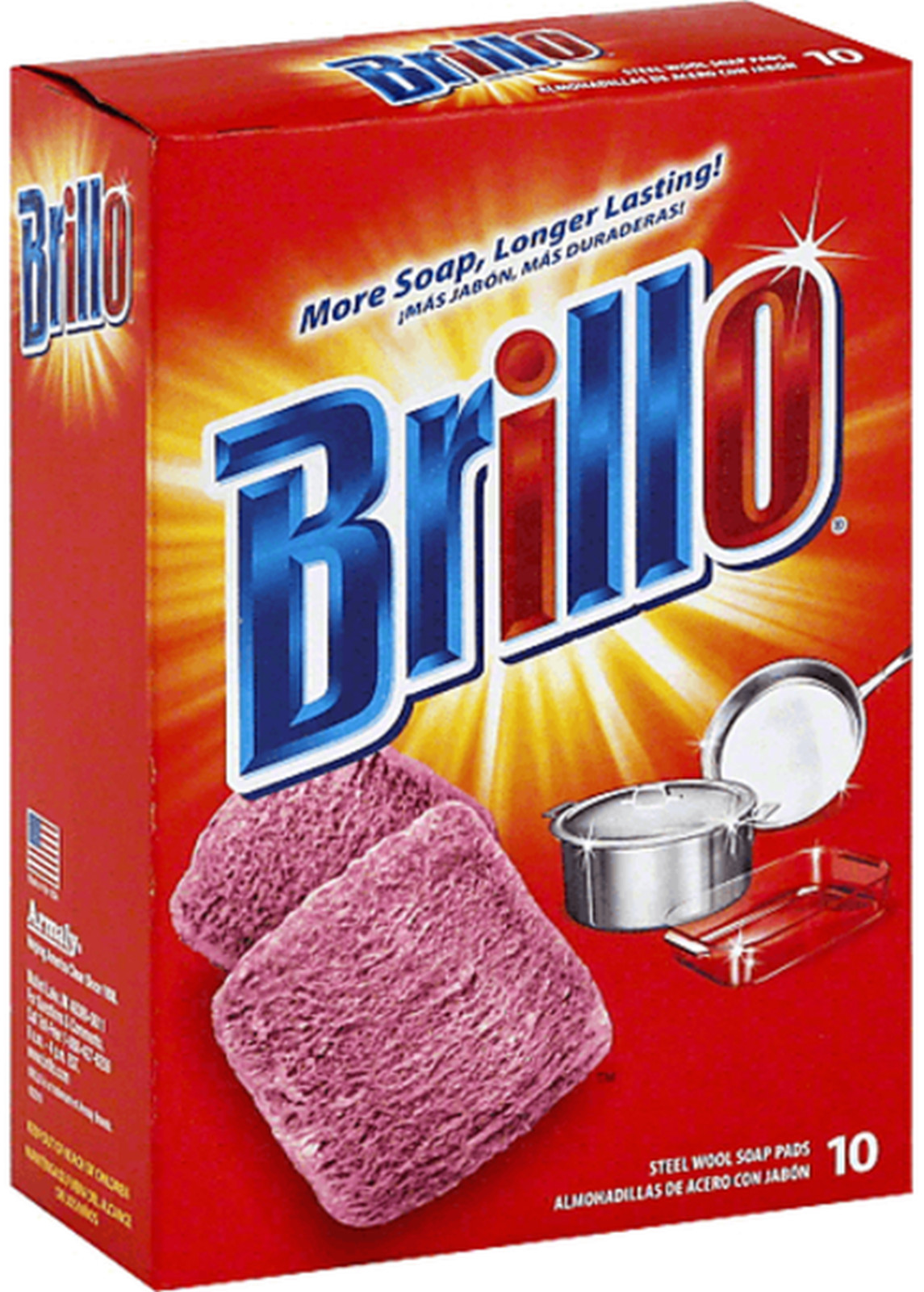 1 BOX of 10 Brillo Steel Wool Original Soap pad for pots pans cookware stainless