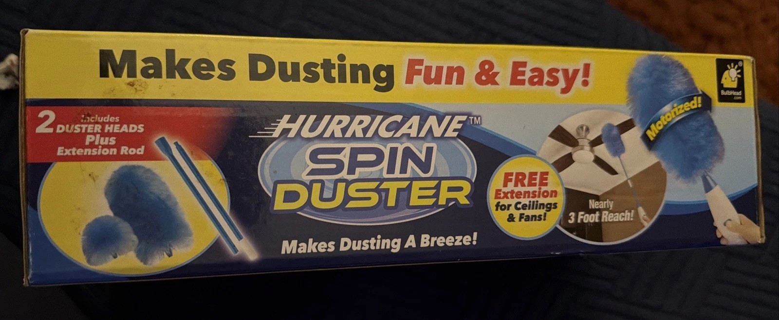 Hurricane Spin Duster Motorized Dust Wand w/3ft Extension For Ceiling Fans