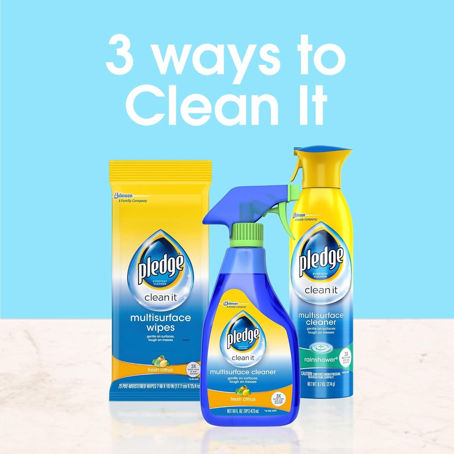 Pledge Multi-Surface Cleansing Wipes, Fresh Citrus – Pack of 6, 150 Total Wipes