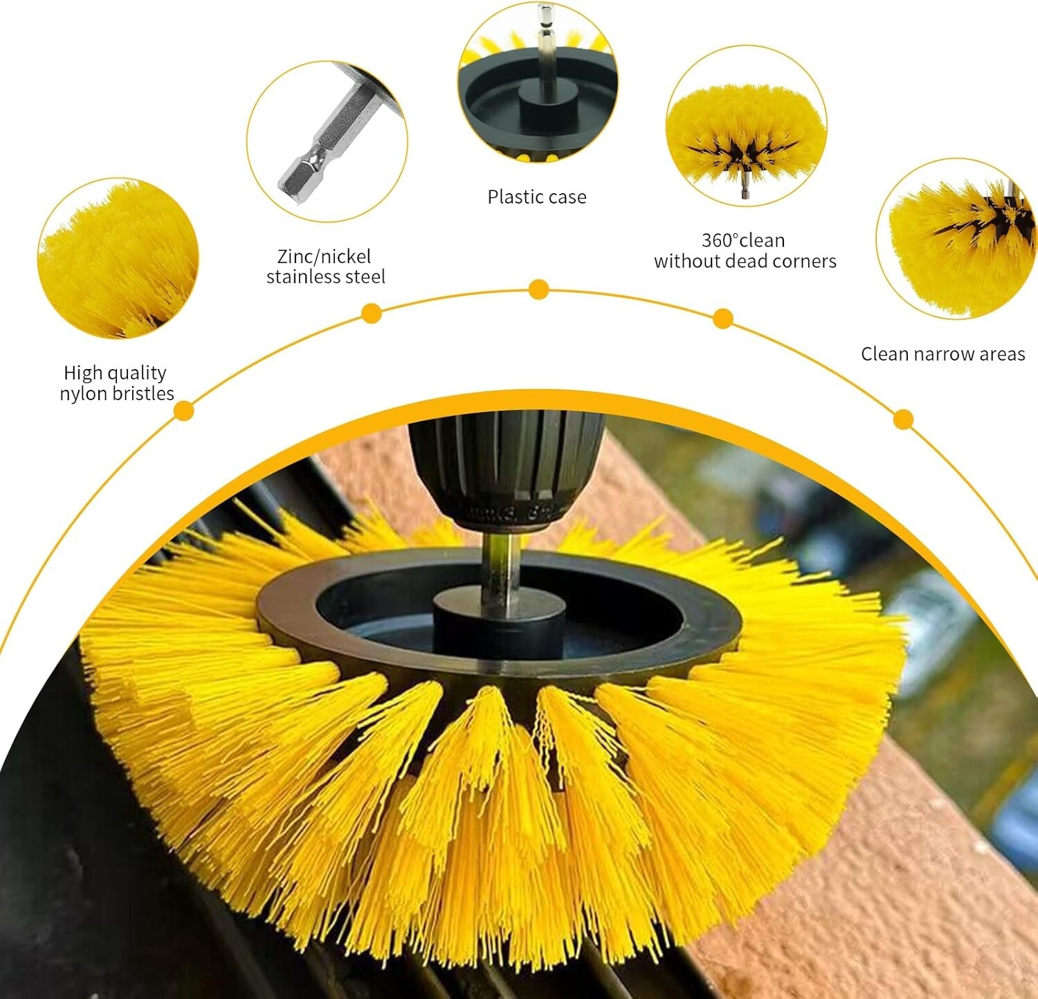 10Pcs Drill Brush Attachment Set,Power Cleaning Scrub Brush Kit with Extend Long
