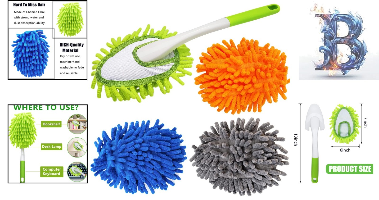 Eco-Friendly 13-Inch Feather Duster with Washable Heads – Perfect for Every Home